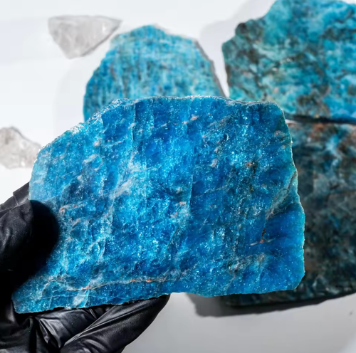 Blue apatite crystal slab