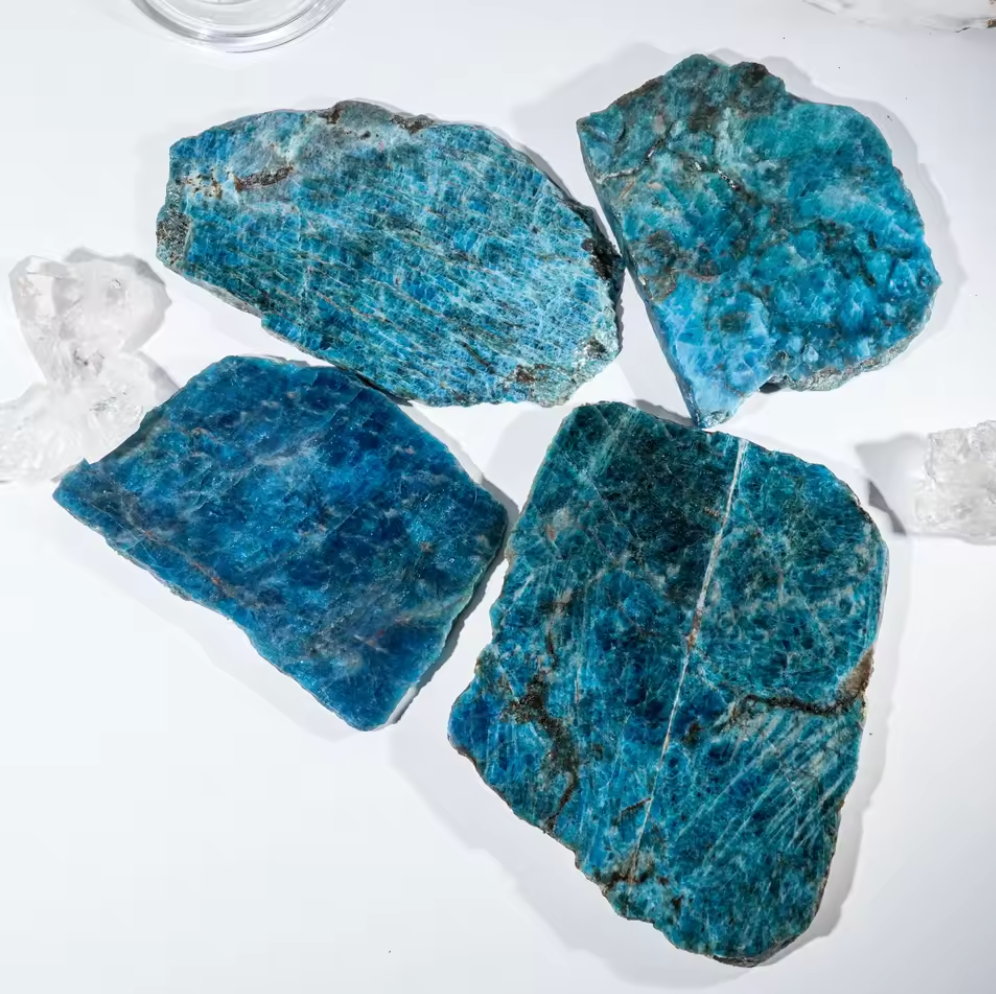Blue apatite crystal slab