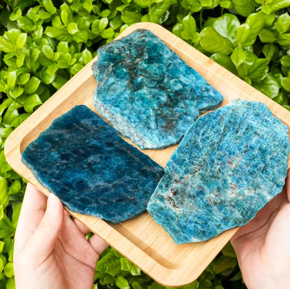 Blue apatite crystal slab