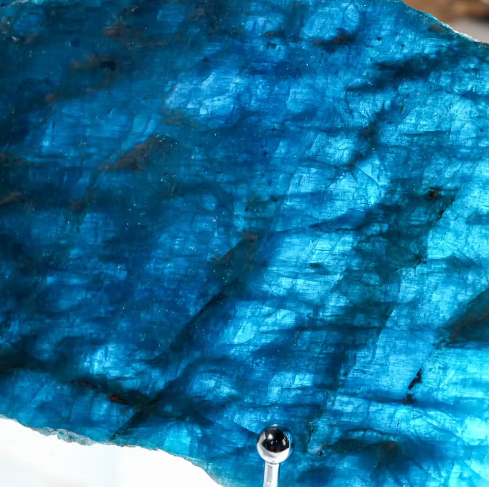 Blue apatite crystal slab